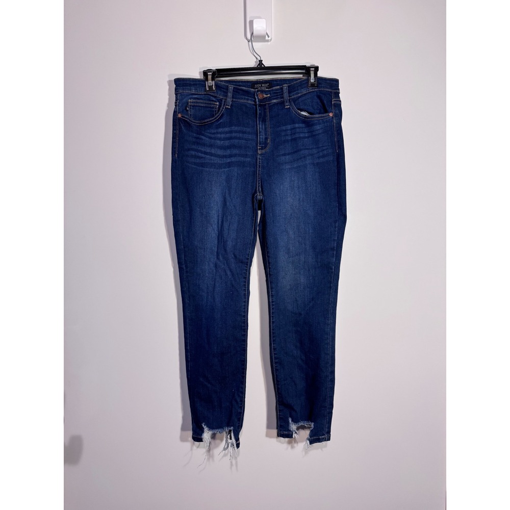 Judy Blue Los Angeles Relaxed Fit High Rise Distressed Raw Hem Jeans Blue 15/32